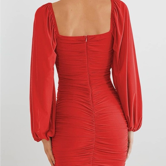 NWT | Red Ruched Dress | Lantern Sleeves | Red | Medium | 8-10 - Picture 2 of 4